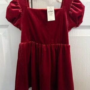 Red Velvet Puff Sleeve Dress